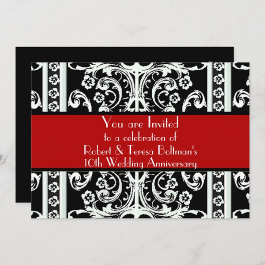 Formele zwarte, witte, en Rode Barokse Uitnodiging (Voorkant / Achterkant)