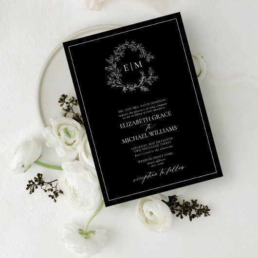 Formele zwarte witte luifel rond de rest Monogram  Kaart