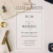 Formele zwarte witte monogram kalligrafie bruiloft acryl uitnodigingen