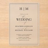 Formele zwarte witte monogram kalligrafie bruiloft acryl uitnodigingen (Voorkant)