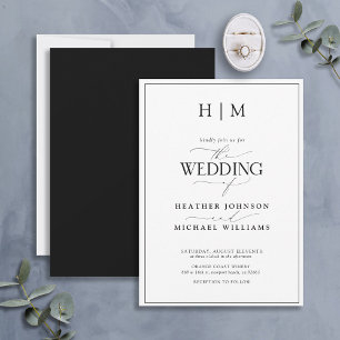 Formele zwarte witte monogram kalligrafie bruiloft kaart