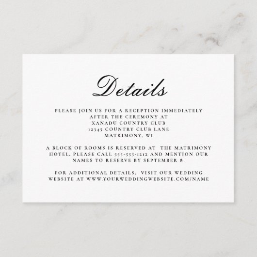 Formele zwarte witte ritsgegevens informatiekaartje (Voorkant)