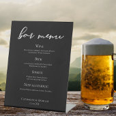 Formele zwarte witte Script Chic Wedding Bar Menu Reclamebord Met Voetstuk