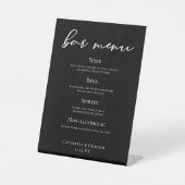 Formele zwarte witte Script Chic Wedding Bar Menu Reclamebord Met Voetstuk (Voorkant)