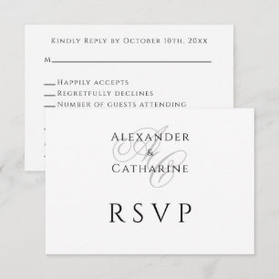 Formele Zwarte Witte Trouw Monogram RSVP Kaart