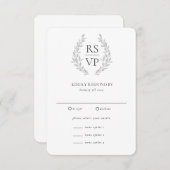 Formele zwarte witte Wreath Custom Wedding RSVP Kaartje (Voorkant / Achterkant)