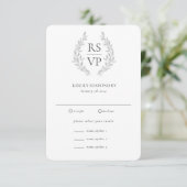 Formele zwarte witte Wreath Custom Wedding RSVP Kaartje (Staand voorkant)