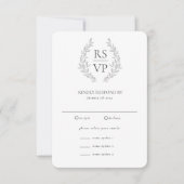 Formele zwarte witte Wreath Custom Wedding RSVP Kaartje (Voorkant)