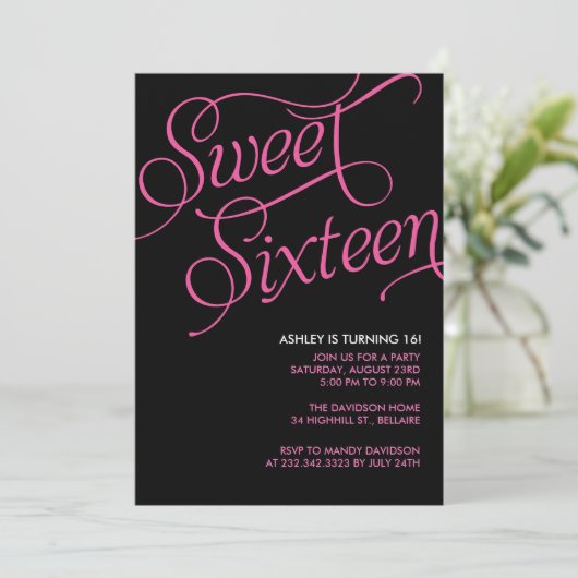 Formele zwarte zoete 16 uitnodigingen (Staand voorkant)