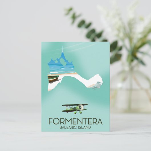 Formentera Balearic Island Map Reisposter Briefkaart (Staand voorkant)