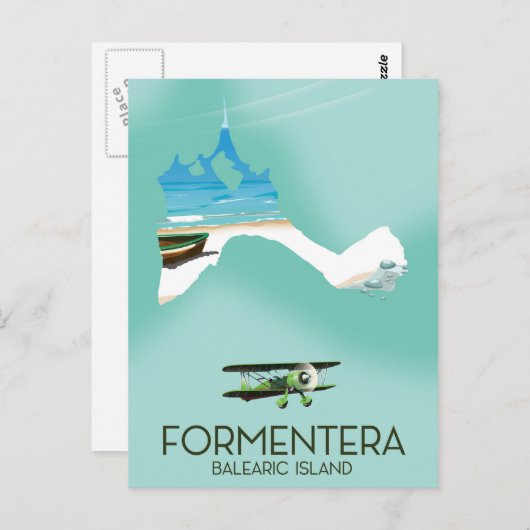 Formentera Balearic Island Map Reisposter Briefkaart (Voorkant / Achterkant)