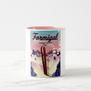 Formigal Aragon Spain ski poster. Tweekleurige Koffiemok