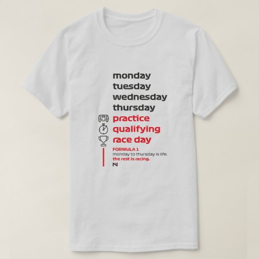 FORMULA 1 RACE WEEK WHITE T-SHIRT (Design voorkant)