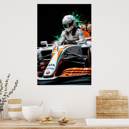 Formula One Racer in Car Ready for High Speed  Poster (Keuken)