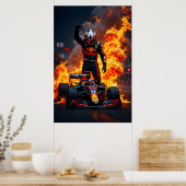 Formula One Racing Champion Celebration with Fire  Poster (Keuken)