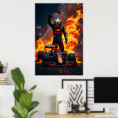 Formula One Racing Champion Celebration with Fire  Poster (Thuiskantoor)