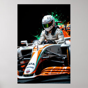 Formule 1-coureur in auto klaar voor hoge snelheid poster