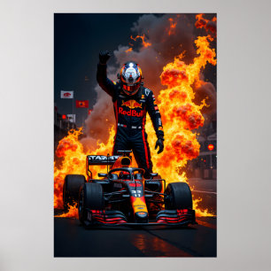 Formule één racekampioen viert met vuur poster