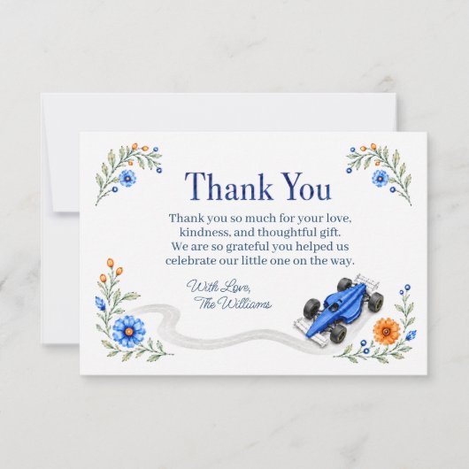 Formule Een Racing Baby Shower Bedankkaart (Voorkant)
