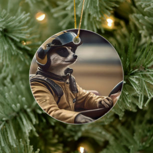 Formule Fun: Professioneel Meerkat autocoureur Keramisch Ornament