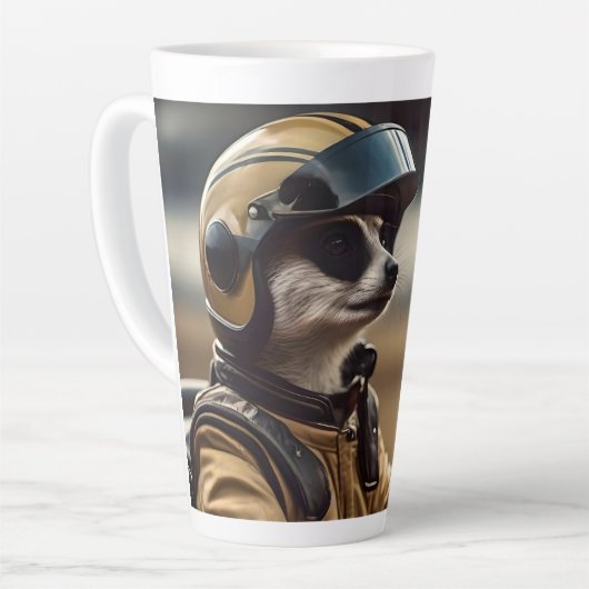 Formule Fun: Professioneel Meerkat autocoureur Latte Mok (Linkerhoek)