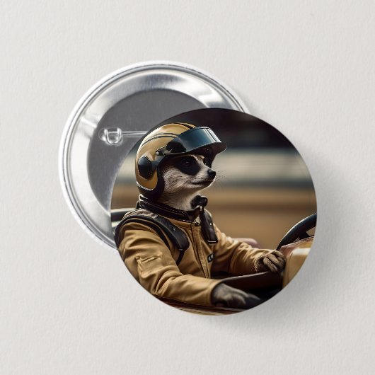 Formule Fun: Professioneel Meerkat autocoureur Ronde Button 5,7 Cm (Voorkant /achterkant)