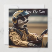 Formule Fun: Professioneel Meerkat autocoureur Save The Date (Voorkant)