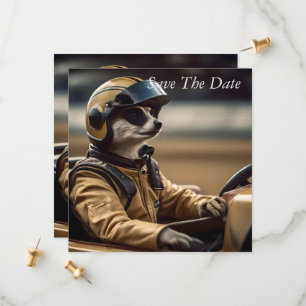 Formule Fun: Professioneel Meerkat autocoureur Save The Date