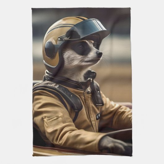 Formule Fun: Professioneel Meerkat autocoureur Theedoek (Verticaal)