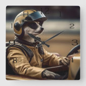 Formule Fun: Professioneel Meerkat autocoureur Vierkante Klok (Voorkant)