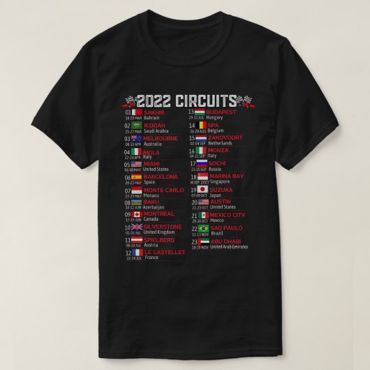 Formule met open wielaandrijving 2022-circuit t-shirt (Design voorkant)