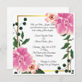 Formulering Roze en Groen Bloemig Huwelijk Kaart (Voorkant / Achterkant)