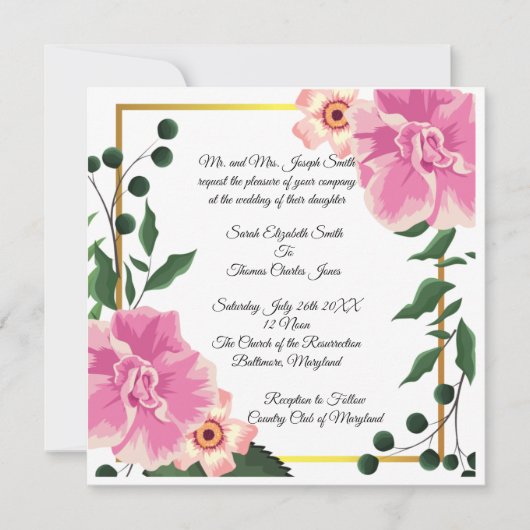 Formulering Roze en Groene Bloemige Bruiloft Kaart (Voorkant)