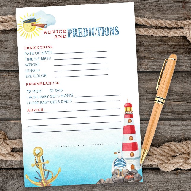 Formulier Nautical Baby shower Advice and Predicti (Advice & Predictions card from my Ahoy it's a boy Nautical Baby Shower collection)