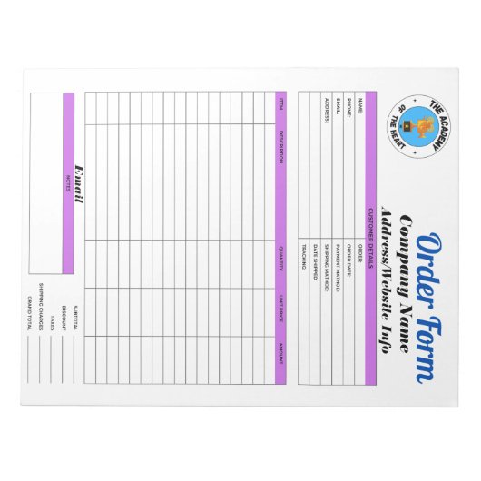 Formulier Productieorder Notitieblok (Voorkant)