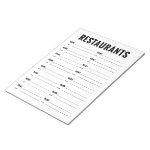 Formulier Restaurantorganisatie Notitieblok