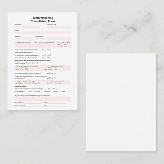 Formulier voor de raadpleging van het witboek visitekaartje (Voorkant / Achterkant)