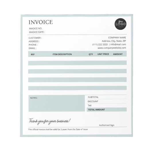 Formulier voor ontvangst van professionele bedrijf notitieblok (Voorkant)