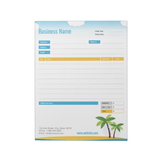 Formulier voor Tropische themabestelling of factuu Notitieblok (Linkerzijde)