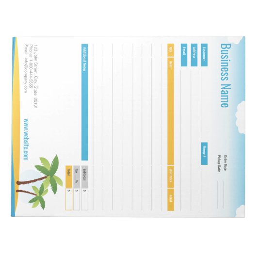 Formulier voor Tropische themabestelling of factuu Notitieblok (Voorkant)