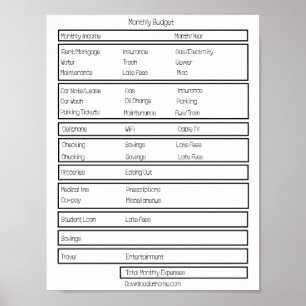 Formulieren Maandelijks budget. Volg uw maandelijk Poster