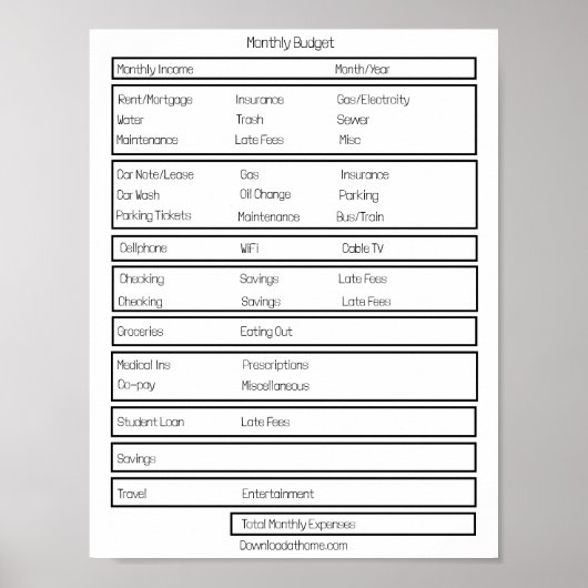 Formulieren Maandelijks budget. Volg uw maandelijk Poster (Voorkant)