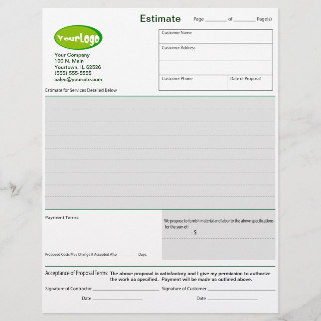 Formulieren offerte / offerte / taakomschrijving (Voorkant)