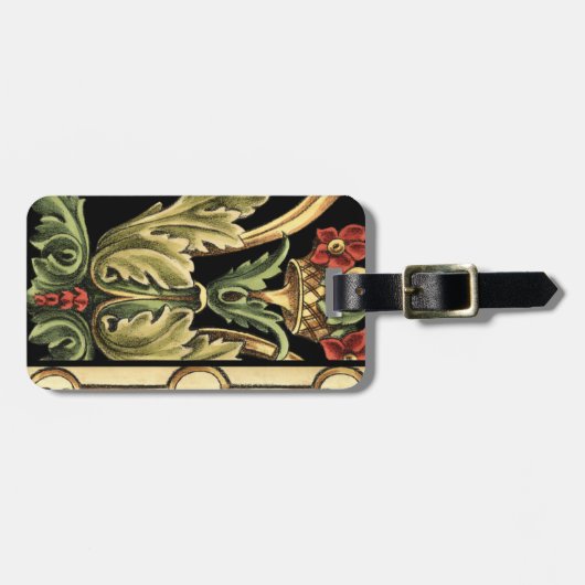Fornamental Floral Design with Black Borders Bagagelabel (Voorkant horizontaal)
