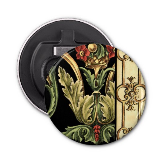 Fornamental Floral Design with Black Borders Button Flesopener (Voorkant)