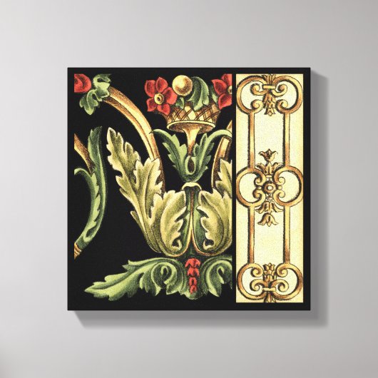 Fornamental Floral Design with Black Borders Canvas Afdruk (Voorkant)