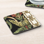 Fornamental Floral Design with Black Borders Drankjes Onderzetter (Linkerzijde)