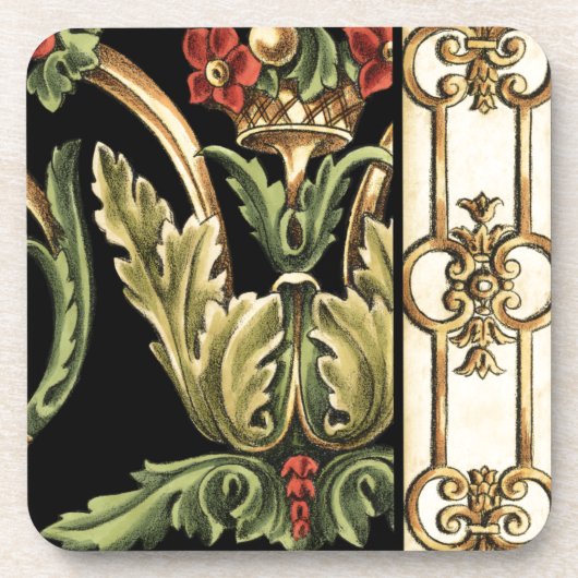 Fornamental Floral Design with Black Borders Drankjes Onderzetter (Voorkant)