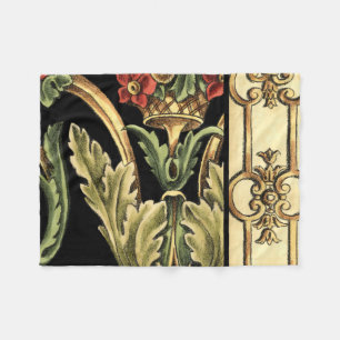 Fornamental Floral Design with Black Borders Fleece Deken