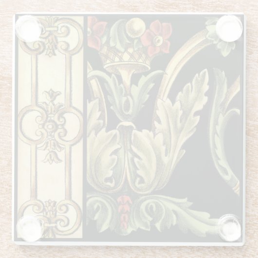 Fornamental Floral Design with Black Borders Glazen Onderzetter (Achterkant)